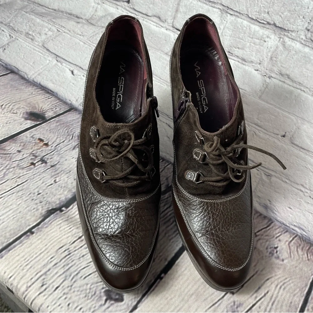 VIa Spiga High Heel Suede Leather Brown Booties Made In Italy Size 9